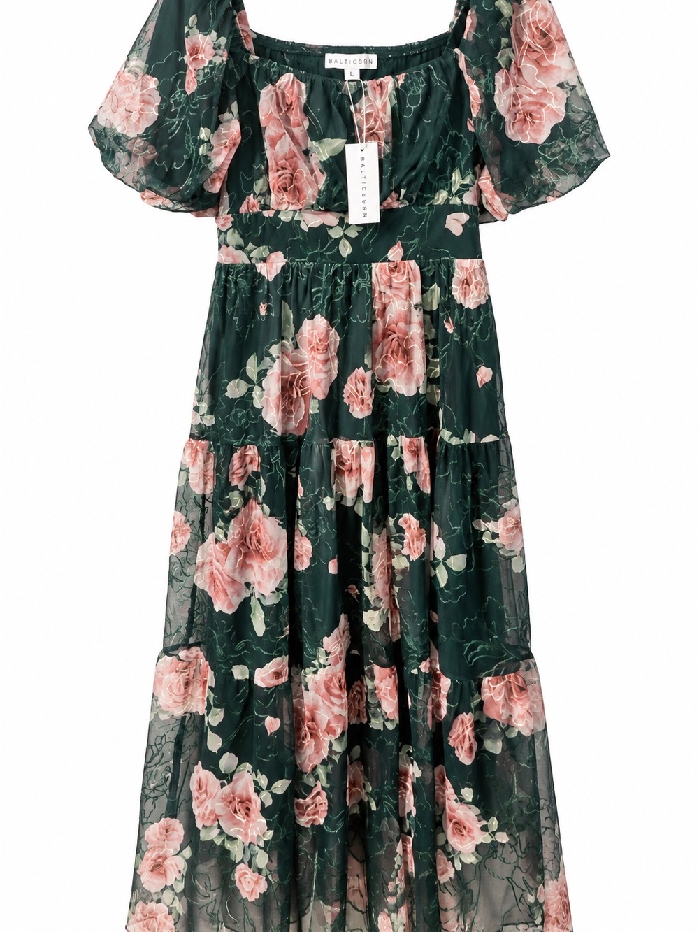 Baltic Born Annabeth Midi Dress – Dark Green + Pink Floral – Size Large NWT - Picture 3 of 11